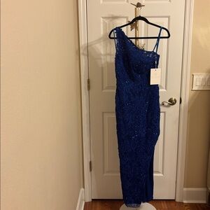 Mac Duggal Blue One Shoulder Dress